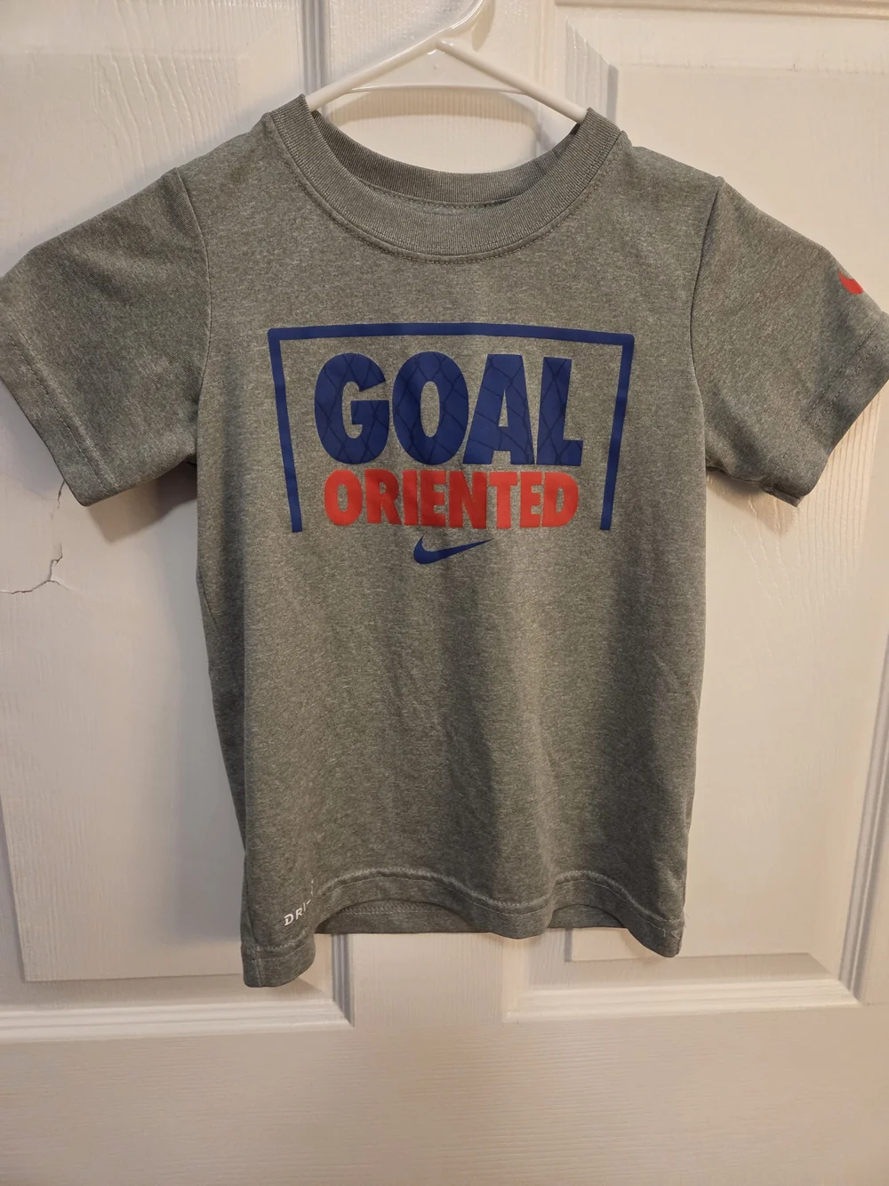 Nike Grey Short Sleeve Tee with Blue & Red 'Goal Oriented' Graphic